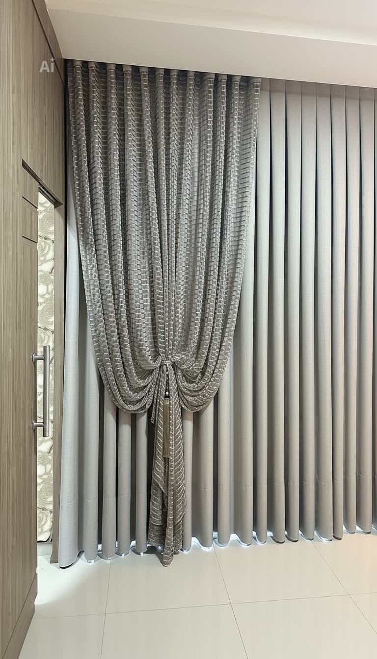 Cortina com xale sob medida instalada em sala — Dona Menina Ateliê Florianópolis SC