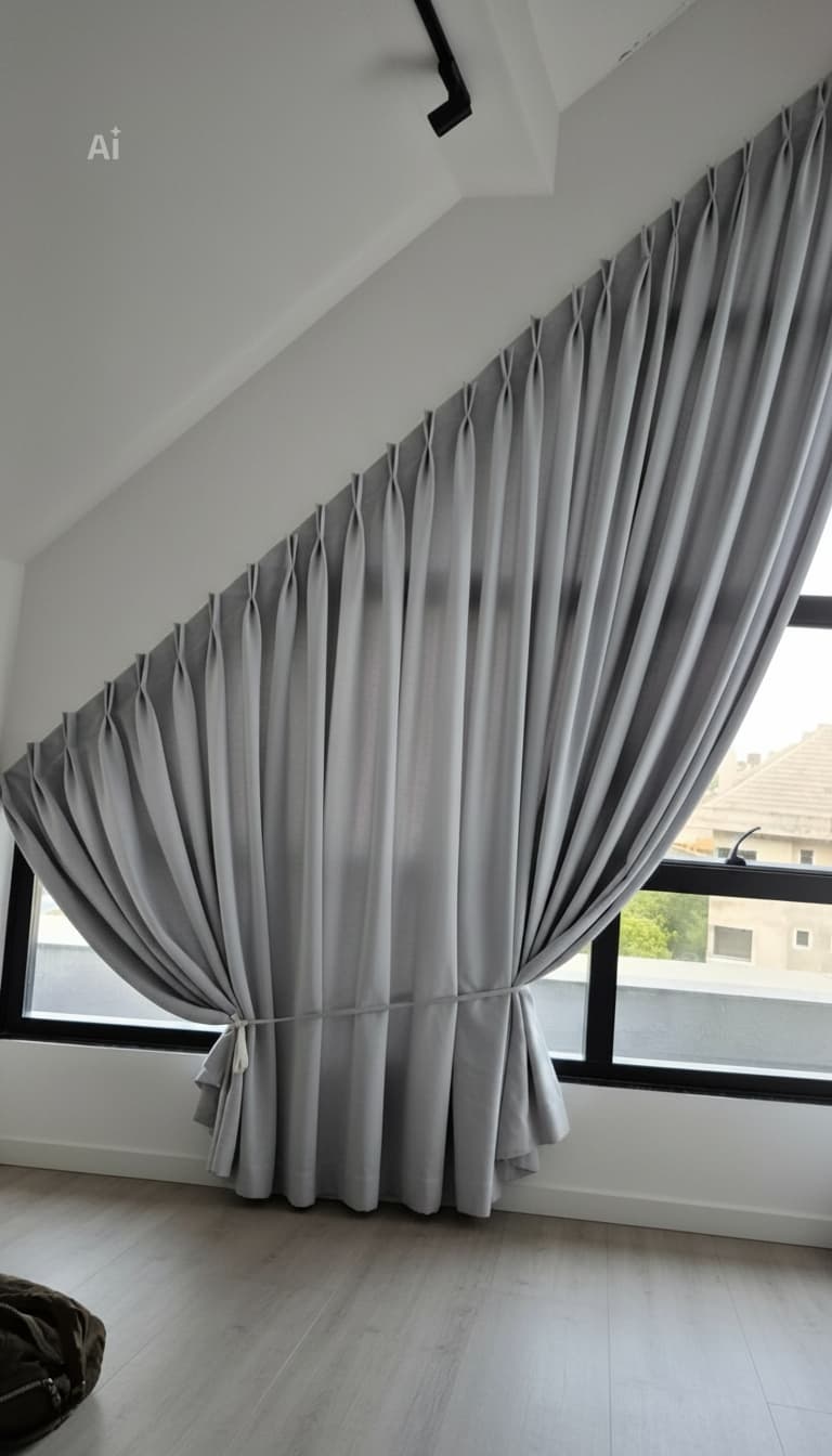 Cortina inclinada sob medida – Ateliê Dona Menina Florianópolis SC